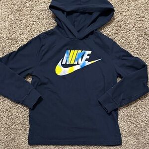 Nike Kids Blue Hoodie with Yellow Logo